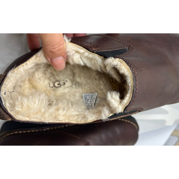 UGG Brown Leather Slip On Winter Shoes Men Sz 8 Fur Wool Shearling Lined 5141 main image 7